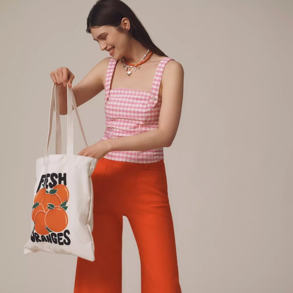 NWT Anthropologie The Colette Cropped Wide-Leg Pants Linen Edition TOMATO JUICE